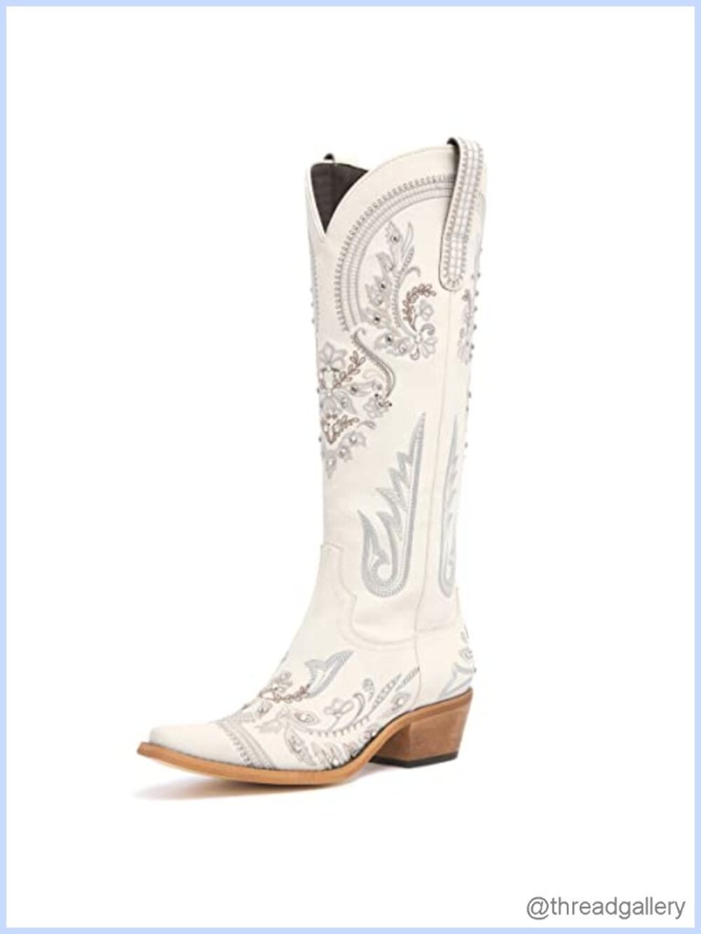 Rhinestone Western Cowboy Boots Knee High Snip Toe Faux Leather Women's